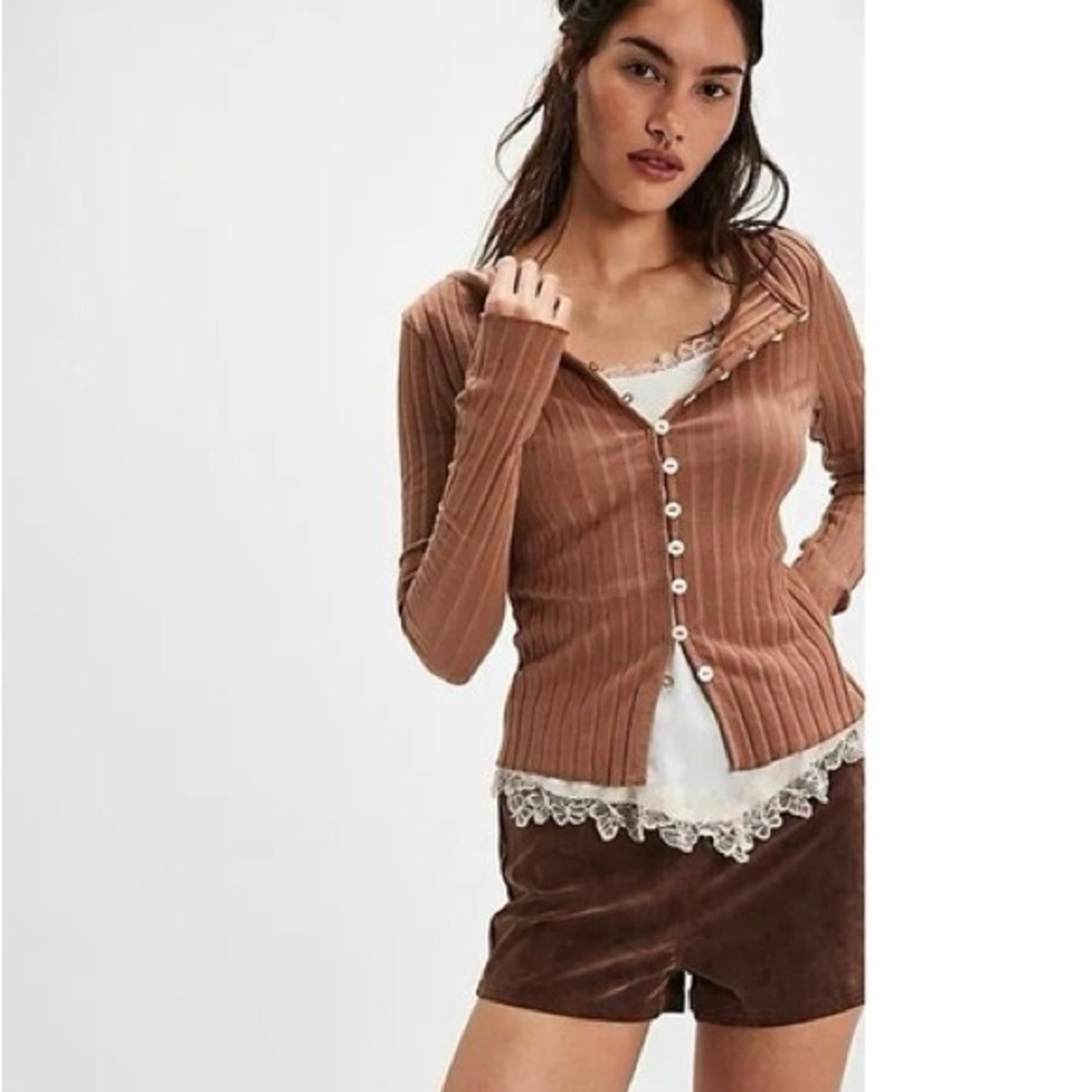 NWOT free people Tilly ribbed longsleeve cardigan in tan